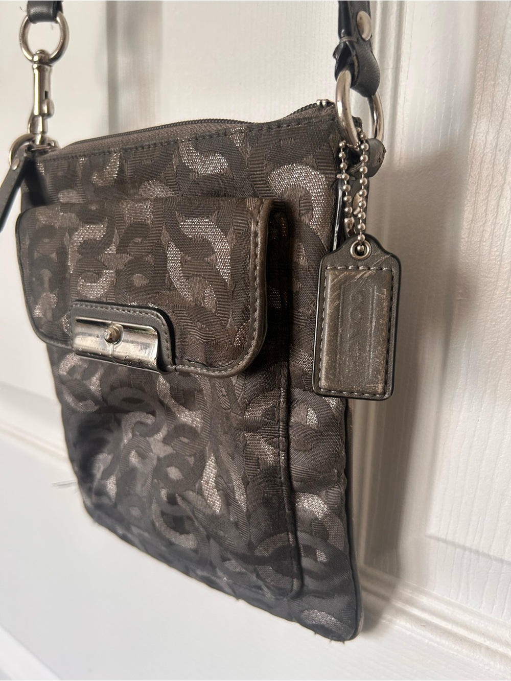 Coach Gray Signature Jacquard Crossbody Bag